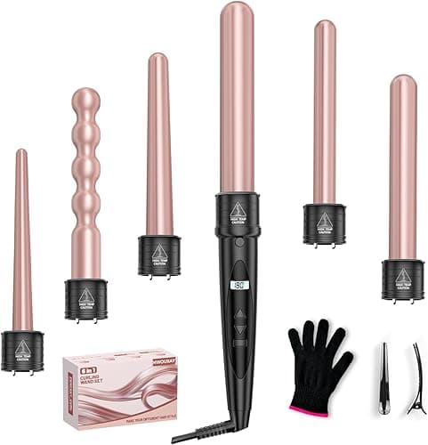 6-w-1 Zestaw Lokówek z Powłoką Ceramiczną – Wielofunkcyjne Lokówki z Wymiennymi Końcówkami, Wyświetlacz LCD, Regulacja Temperatury – Idealne do Wszystkich Rodzajów Włosów i Stylów Loki