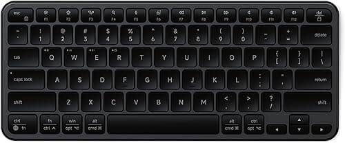 SATECHI Slim EX1 𝗨𝗦 𝗤𝗪𝗘𝗥𝗧𝗬 Klawiatura Bezprzewodowa, Kompaktowa do Mac, Windows i Android, 4 w 1 (Bluetooth + 2.4GHz), Szybki OS Remap, Akumulator USB-C – Czarna