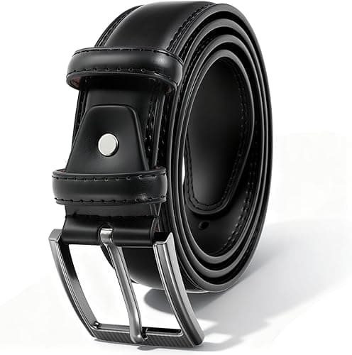 Dwustronne paski dla mężczyzn - skórzany pasek do sukienki z grzechotką 3,2 cm, dopasowane, dwustronne męskie paski skórzane