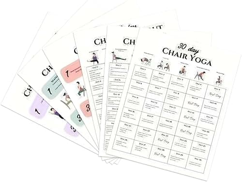 Krzesło Yoga - 30 dni 6 sztuk materiałów treningowych, książka do jogi na krześle, przewodnik ćwiczeń w pozycji siedzącej, podręcznik treningu elastyczności, planer rutynowy fitness, program