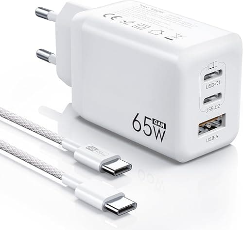 Ładowarka USB C 65 W, 3-portowa, ładowarka PD 60 W, szybkie ładowanie PPS, kompatybilna z iPhone 17/16/15, Samsung Galaxy S25/S24 Ultra, MacBook Pro/Air, iPad, Google Pixel 10/9 itd.
