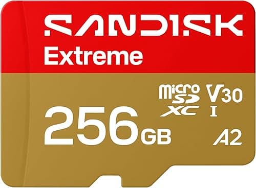 SANDISK Extreme Karta microSDXC UHS-I + SD Adapter, 256 GB (prędkość odczytu do 245 MB/s i prędkość zapisu do 170 MB/s, wideo 5,3 K, C10, V30, U3, A2)