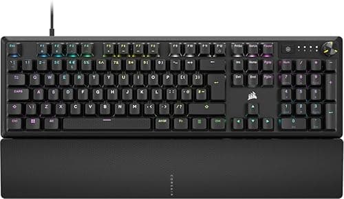 CORSAIR K70 CORE RGB mechaniczna przewodowa klawiatura do gier z podpórką pod nadgarstki, wstępnie nasmarowane czerwone przełączniki liniowe MLX, SOCD, malowane ABS klawisze, tłumiące dźwięk, pokrętło