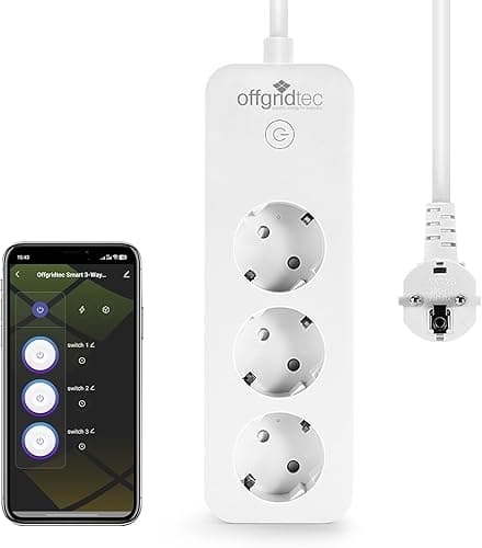 Offgridtec Listwa zasilająca Smart WiFi z 3 gniazdami, sterowana za pomocą aplikacji Smart Life/Tuya, monitorowanie energii w czasie rzeczywistym, timer i sceny, kompatybilna z Alexa/Google Home, 16 A