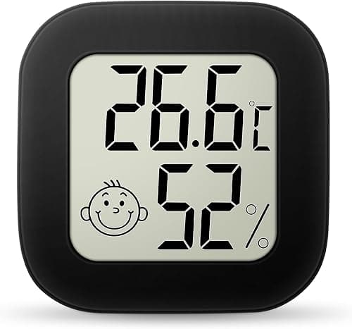 Ainiv Cyfrowy mini termometr/higrometr pokojowy do pomieszczeń, z wyświetlaczem LCD i ikonami twarzy, z monitorem wilgotności temperatury, do sypialni, pokoju dziecięcego, magazynu, samochodu