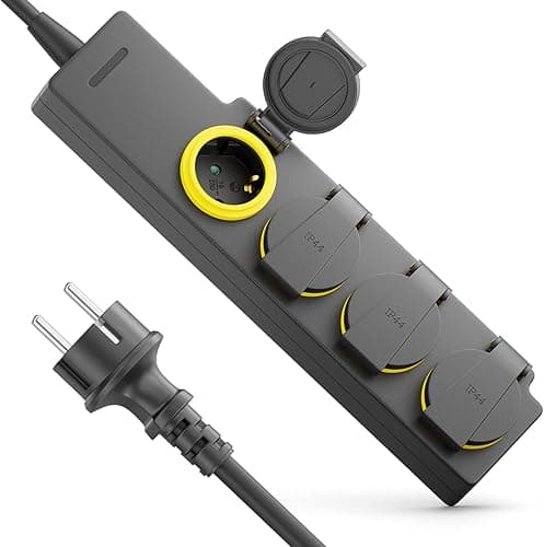 DeleyCON Listwa Zasilająca Outdoor 4-Gniazda, Kabel 10m, IP44 Odporna na Zachlapania, Ogród Taras Balkon Piwnica Garaż