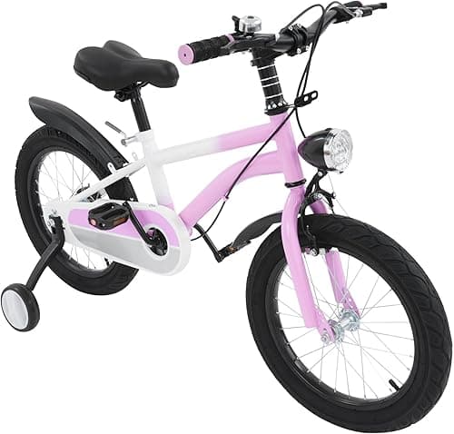 Rower dziecięcy 16 cali, dla chłopców i dziewczynek, z kołami podporowymi, światłem LED i błotnikami