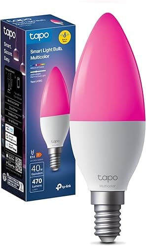 Tapo Żarówka Connected WiFi, wielokolorowa żarówka LED E14 2500K-6500K, możliwość ściemniania 40 W 470 lm, współpracuje z Alexa, sterowanie głosowe, oszczędność energii, L430C.
