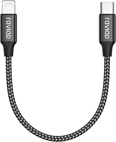 RAVIAD Kabel USB C do Lightning Short 0,5M Certyfikat MFi Kabel USB C Lightning Szybkie ładowanie Power Delivery kompatybilny z iPhone 14/13 Pro Max/12/11 Pro Max/11/SE 2020/XR/XS/X/8 - czarny