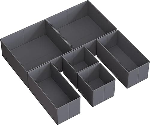 SONGMICS Pudełko do przechowywania szuflady, zestaw 6 sztuk, organizer do bielizny, organizer z szufladami, składane pudełko z materiału na skarpety, bieliznę, biustonosz, krawaty i szaliki, szary