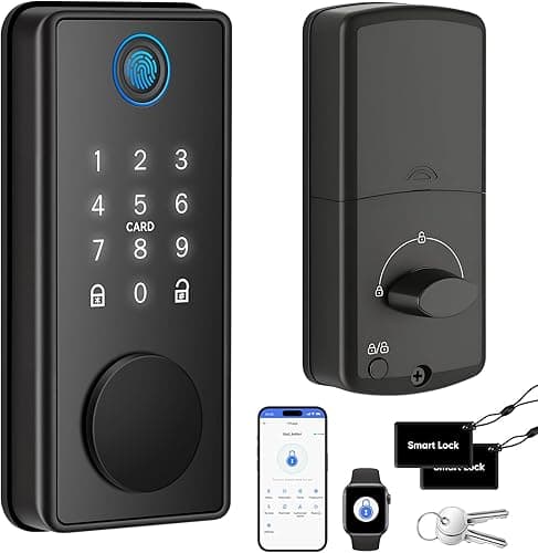MYPIN Smart Door Lock z klawiaturą z ekranem dotykowym, elektroniczny zamek do drzwi, czytnik linii papilarnych, otwieracz do drzwi za pomocą aplikacji, odcisków palców, kodu, kluczy, kart, Apple