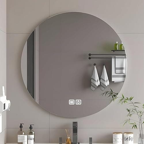 Bayt Lustro Łazienkowe LED Okrągłe 60 cm – Podświetlane Lustro Ścienne Antyfogowe | Podgrzewane Lustro Łazienkowe z Oświetleniem | Regulowane Lustro do Łazienki | Nowoczesne Lustro Okrągłe Bezramkowe