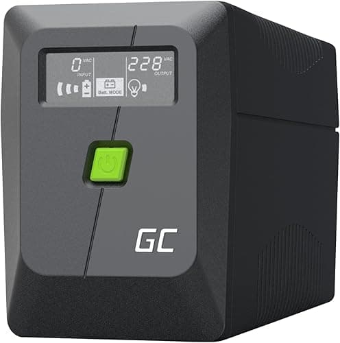 Greencell UPS 850VA 480W PowerProof z wyświetlaczem LCD – zmodyfikowana fala sinusoidalna, ochrona prądowa urządzeń, akumulator 12 V/9 Ah, ochrona przed przepięciem, awaryjne zasilanie do urządzeń