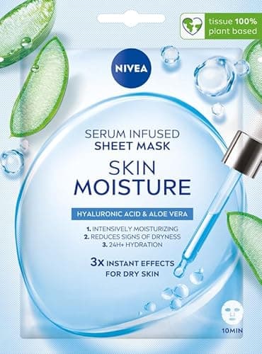 NIVEA SKIN MOISTURE Nawilżająca maseczka do twarzy w płachcie z kwasem hialuronowym i aloesem, 1 szt.