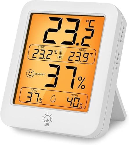 HOTUT Cyfrowy Termometr Wilgotności - Zestaw do Domu i Ogrodu, Higrometr z Podświetleniem LCD, Pamięć MIN/MAX - Miernik Temperatury do Szklarni, Sypialni, Piwnicy, Biura