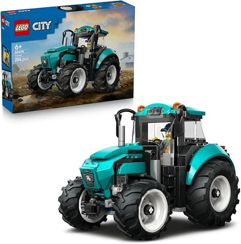 LEGO City Traktor, zabawka dla dzieci od 6 lat, ciągnik z gumowymi oponami i minifigurką rolnika, pomysł na prezent dla 6-latka, dla chłopca i dziewczynki na urodziny, ozdoba na biurko 60498