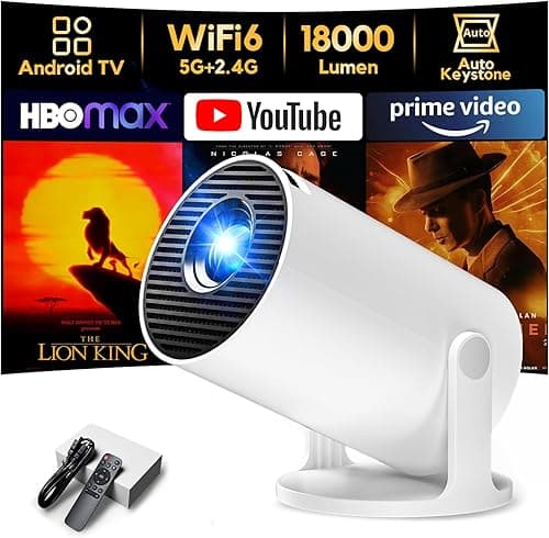 Mini Projektor [Wbudowane Aplikacje] AKIYO O2 projektor o jasności 18 000 luksów z WiFi6 i BT5.4, obsługujący rozdzielczość 1080P, automatyczny keystone, obrót o 180°, kompatybilny z HDMI/USB/Laptopem