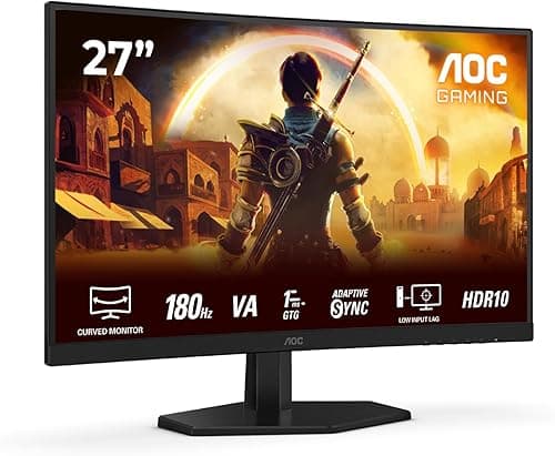 AOC Gaming C27G42E 27-calowy zakrzywiony monitor Full HD 180 Hz 0,5 ms, FreeSync Premium 1920 x 1080, 1 x HDMI 2.0, 1x DisplayPort 1.4 czarny, 27 cali FHD, głośniki