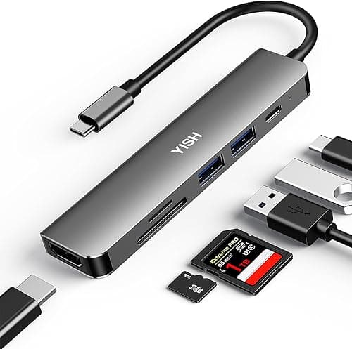 YISH Hub USB C 6 w 1 stacja dokująca: koncentrator USB 3.0 z PD100W, 4K HDMI, 2 x USB A, czytnik kart SD/TF do komputerów stacjonarnych, laptopów, klawiatur, pamięci USB, mobilnego dysku twardego,