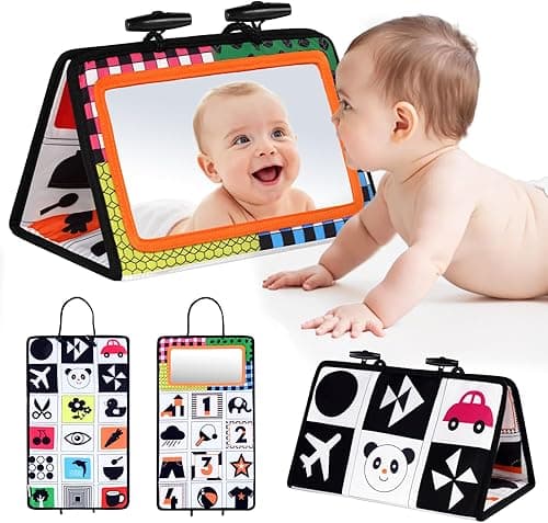 Vicloon Lusterko niemowlaków, do zabawy na brzuchu, czarno-białe, zabawka sensoryczna, bezpieczne, składane, z wzorami o wysokim kontraście, mata do aktywności dla niemowlaków