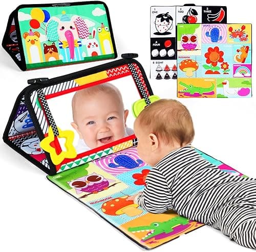 Aolso Zabawka dla dziecka z lusterkiem i szeleszczącą książeczką, zabawka dla dziecka 0-12 miesięcy, składana, czarno-biała zabawka edukacyjna do ćwiczenia percepcji noworodków, prezenty dla niemowląt