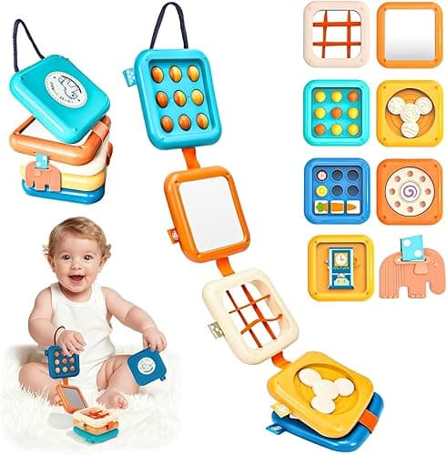 8 w 1 Kostka aktywności Montessori edukacyjna i sensoryczna zabawka dla maluchów w wieku od 1 roku życia, rozwijająca motorykę i zdolności poznawcze, prezent edukacyjny dla chłopców i dziewczynek