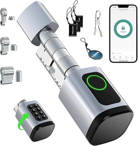 AVATTO Inteligentny zamek do drzwi z odciskiem palca i hasłem do drzwi 60-90 mm, długość cylindra zamka jest regulowana, z kluczem, kartą IC, obsługa aplikacji Smart Life zdalne sterowanie