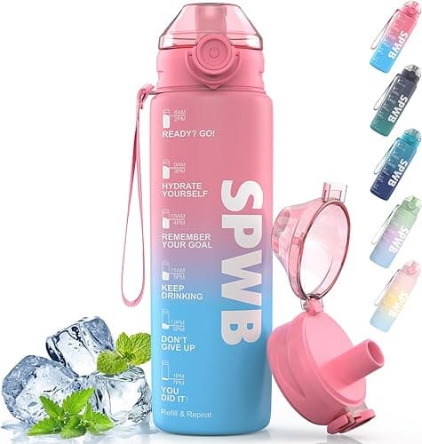 Butelka na napoje, sportowa butelka 1 l, szczelna, nie zawiera BPA, z tritanu, z filtrem i znacznikami czasu, nadaje się na rower, fitness, wędrówki, kemping i do szkoły