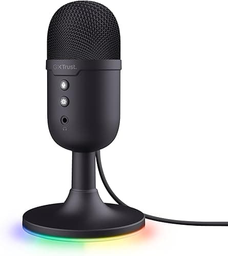 GXTrust 236 Yami Mikrofon Pojemnościowy USB do Podcastów Twitch Discord ASMR Youtube Playstation 5, Mikrofon do Gier z Kardioidalnym Wzorem Nagrywania, Podświetlenie RGB, Czarny