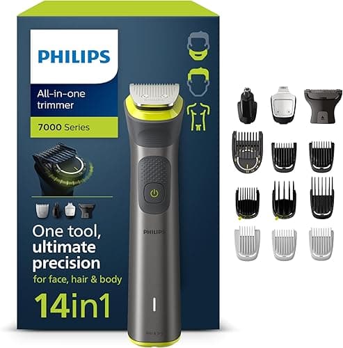 Philips Trymer wielofunkcyjny z serii 7000, multigroom 14 w 1 do twarzy, głowy i ciała, jedno narzędzie — najwyższa precyzja, 21 ustawień długości (0,5-16 mm) (model MG7930/15)