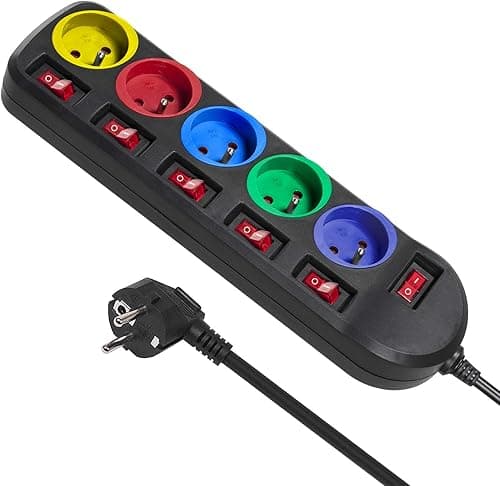 Maclean MCE204 Listwa Zasilająca z 5 Gniazdami, Wielokolorowy, 1.5 m