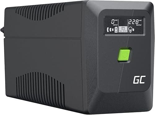 Greencell UPS 650VA 360W PowerProof z wyświetlaczem LCD – zmodyfikowana fala sinusoidalna, ochrona prądowa urządzeń, akumulator 12 V/7 Ah, ochrona przed przepięciem, awaryjne zasilanie do urządzeń
