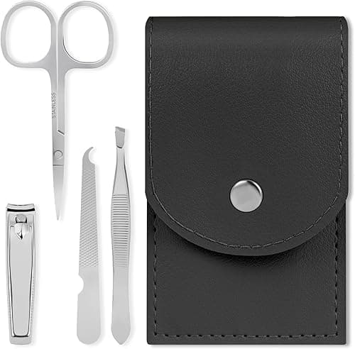 LOPHE 4-częściowy zestaw do manicure, profesjonalny zestaw do pedicure ze stali nierdzewnej, polerowany, nożyczki do paznokci i pęseta z etui, zestaw do pielęgnacji paznokci dla kobiet, mężczyzn