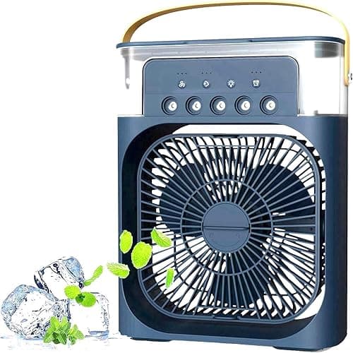 Przenośny wentylator klimatyzacyjny, zasilany przez USB, nawilżacz powietrza, 7 diod LED, mały wentylator chłodzący z 3 prędkościami, ultra cichy wentylator chłodzący dla rodziny, na podróż, do biura