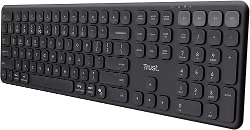 Trust Vaiya Klawiatura Bezprzewodowa Bluetooth + 2.4 GHz QWERTY US, Wbudowany Akumulator, 55% Materiałów z Recyklingu, Windows iOS iPadOS macOS Android, Czarny