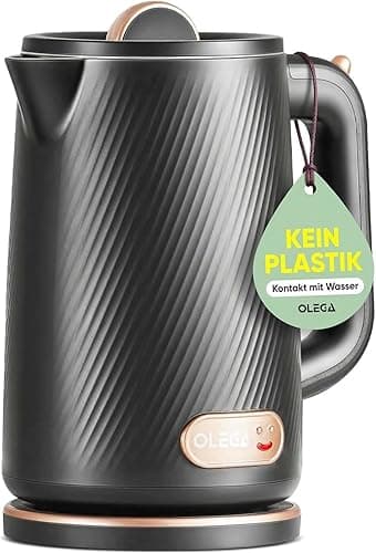 OLEGA Czajnik elektryczny – 1800 W, szybkie nagrzewanie, elektryczny czajnik do herbaty, bez BPA, stal nierdzewna 304, z automatycznym wyłączaniem i ochroną przed pracą na sucho, 1,8 l