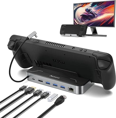 Aceele Steam Deck Dock, stacja dokująca 6 w 1 USB C z HDMI 4K@60Hz, USB 3.0, portem ładowania PD 100W, RJ45 Gigabit Ethernet, do Steam Deck, Switch, Valve, laptopów i innych urządzeń