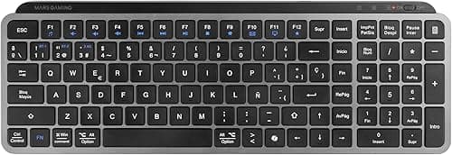 Mars Gaming MK-SILENKEYS, Bezprzewodowa Kompaktowa Klawiatura Pełnowymiarowa, Niski Profil, Ciche Przełączniki Nożycowe, Copilot AI, Bluetooth 5.1 Dual + 2.4GPRO, 200h, PC/Mac, Hiszpański, Czarny
