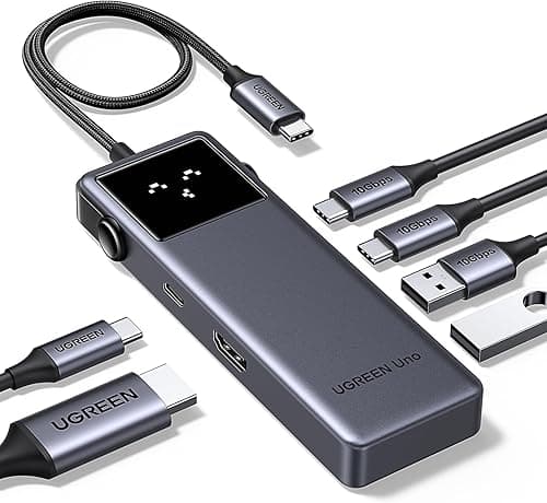 UGREEN Uno USB C Hub 10Gbps 4K@60Hz HDMI Inteligentny wyświetlacz LED PD 100W Adapter USB C 2*USB A i 2*USB C