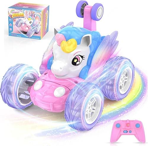 Samochód zdalnie sterowany, zabawka jednorożec dla dziewczynek w wieku 3, 4, 5, 6, 7, 8, 9 lat, 2,4GHz RC auto kaskaderskie z świecącymi skrzydłami, gry dla dzieci, monster truck zdalnie