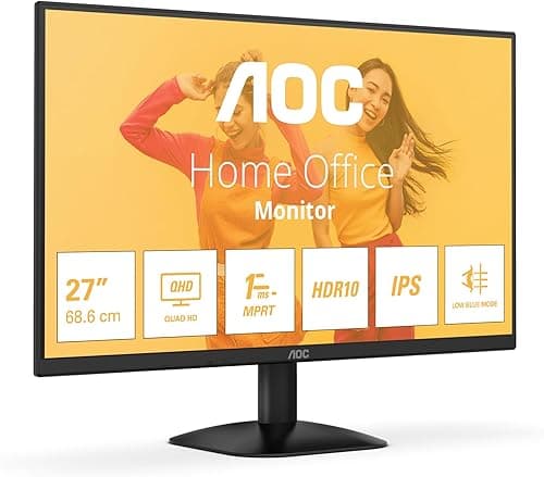 AOC Q27B35E 27-calowy monitor QHD, 75 Hz, IPS, 1 ms MPRT, adaptacyjna synchronizacja, HDR10 (2560 x 1440, HDMI 1 x 1.4, DP 1 x 1.4), czarny