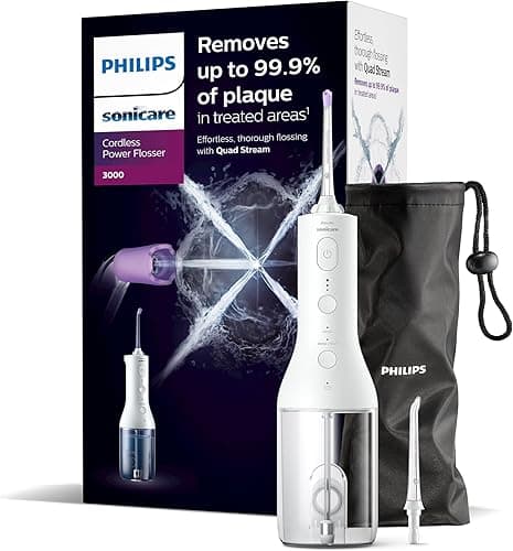 Philips Sonicare Power Flosser 3000 Bezprzewodowy irygator do jamy ustnej, irygator do zębów, dziąseł i higieny jamy ustnej, białym (model HX3826/31)
