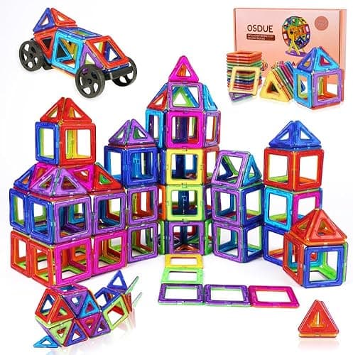 OSDUE Magnetyczna konstrukcja dla dzieci, 84 sztuki magnetycznych klocków konstrukcyjnych, zabawki edukacyjne, klocki 3 lata+ Montesorri zabawki prezenty urodzinowe na Boże Narodzenie dla dzieci dla