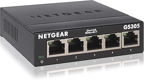 NETGEAR Przełącznik sieciowy GS305 LAN 5-portowy przełącznik sieciowy (gigabitowy typu plug-and-play, LAN, koncentrator Ethernet bez wentylatora, solidna metalowa obudowa), czarny