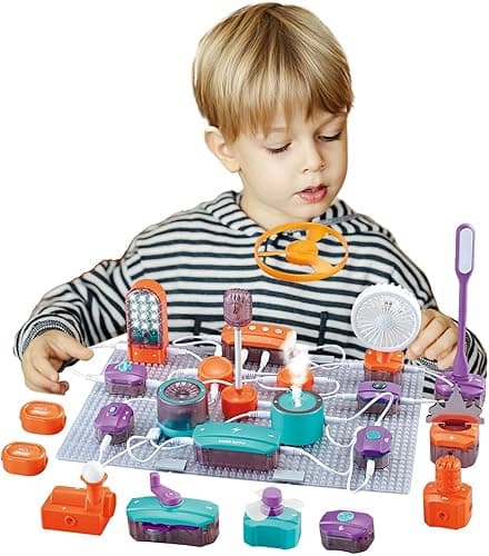 Zestaw naukowy 3+ lat | 150 eksperymentów i 53 części, zestaw STEM z czujnikiem światła i mikrofonem | Edukacyjny zestaw elektrotechniki z płytkami podstawy | Kreatywna zabawa