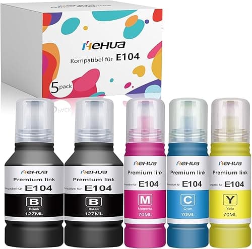 Hehua E104 Tusz kompatybilne z Epson E104 wkłady atramentowe Multipack do Epson ET-2720 ET-2710 ET-2714 ET-2715 ET-2721 ET-2726 ET-2711 ET-2712 ET-4700 (2 czarne,1 cyjan,1 magenta,1 żółty