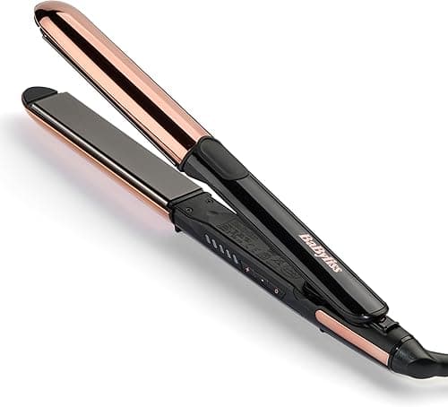 Prostownica BaByliss Straight And Curl Brilliance - wygładzające płytki tytanowe, jonizacja, szybkie nagrzewanie w 15s, zakrzywiona metalowa konstrukcja, 5 ustawień temperatury do 235°C, ST482E