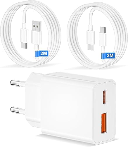 Ładowarka USB C do iPhone'a 17/Pro Max/17 Air, iPhone'a 16/16e/15 Plus, iPad, 2-portowego Samsunga Galaxy S28 o mocy 20 W, szybka ładowarka sieciowa typu C z kablem USB A/C do USB C o długości 2 m