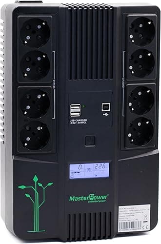 Zasilacz awaryjny U-Power UPS 850VA UPS, 480 W, wyświetlacz LCD, 8 gniazd Schuko, USB, RJ45, zabezpieczenie elektryczne do komputera i sieci