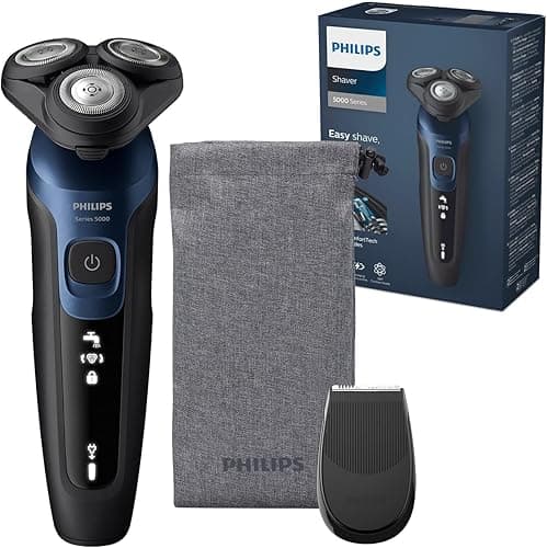 Philips Shaver Series 5000 - elektryczna golarka męska na mokro i na sucho w metalicznym kolorze niebieskim z precyzyjnym trymerem i miękkim etui podróżnym (model S5465/18)